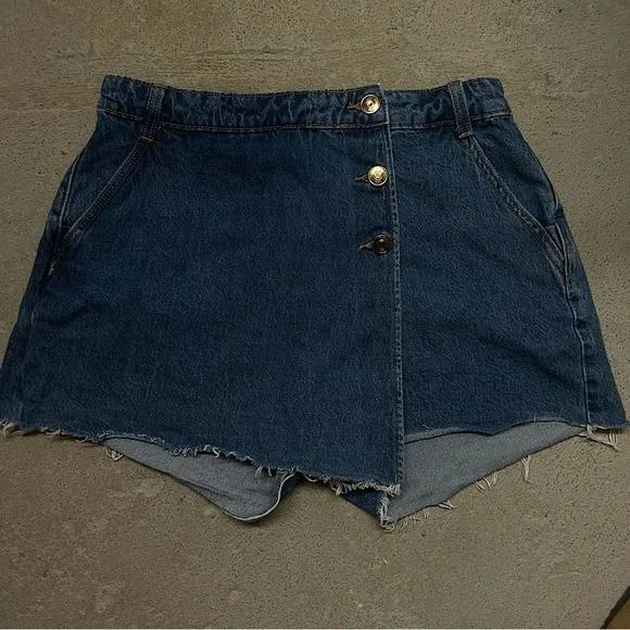 Zara Denim Faux Wrap Skort - Picture 3 of 14
